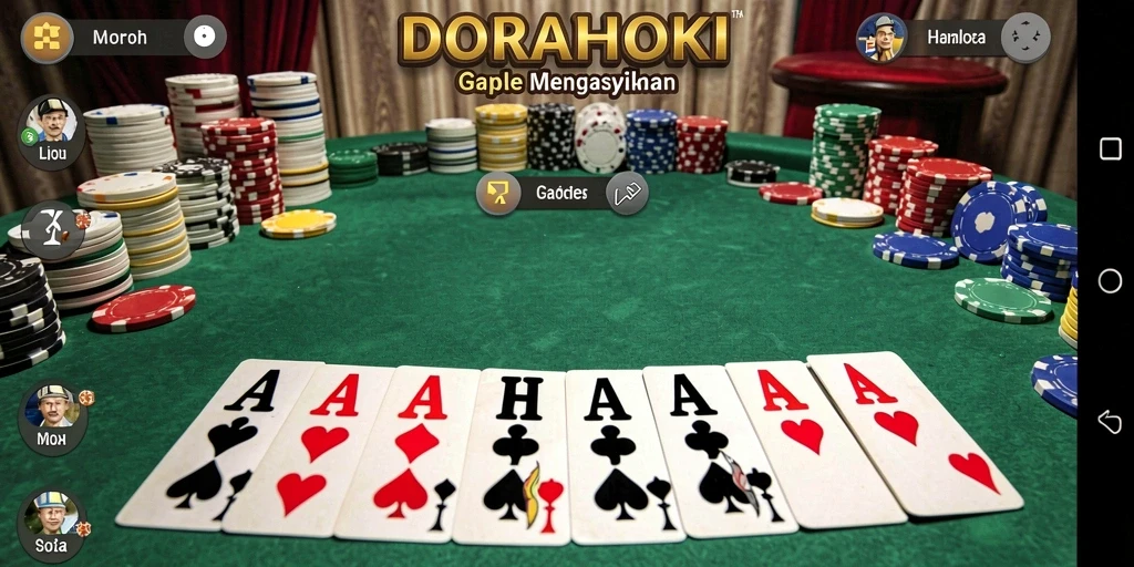 Tampilan screenshot DORAHOKI dengan gameplay Gaple yang seru.