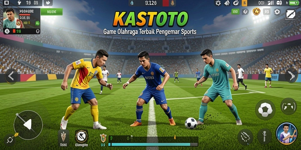 Tangkapan layar KASTOTO menampilkan aksi olahraga seru dan interaksi antar pemain.