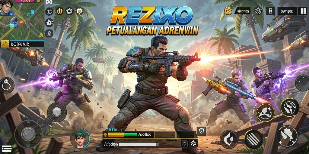 Screenshot dari gameplay aksi seru di REZIXO.