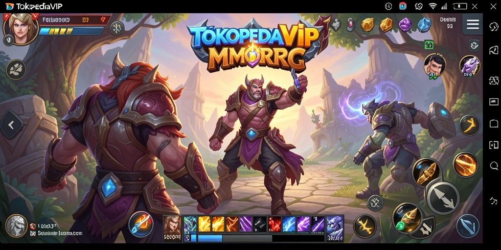 Tampilan gameplay menarik dari TOKOPEDIAVIP yang menggambarkan aksi petualangan MMORPG.