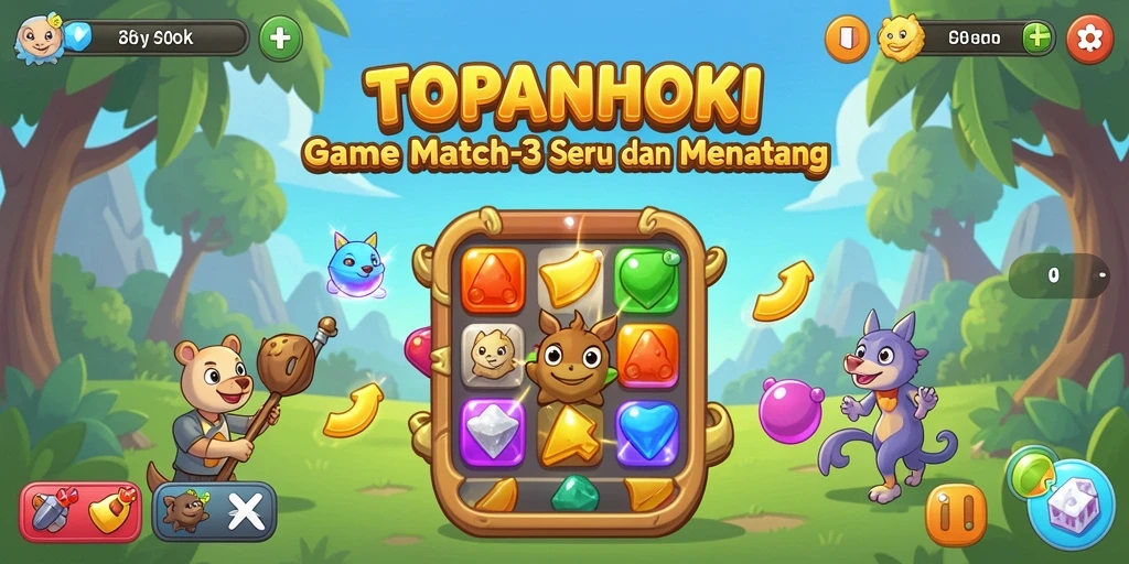 Tampilan gameplay seru di TOPANHOKI dengan puzzle Match-3.